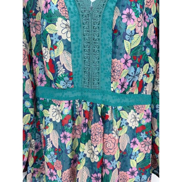 Matilda Jane Kookaburra Floral Print Crochet Trim Peasant Top Size L - Picture 3 of 8